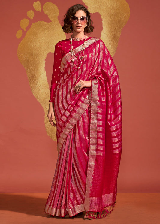 Magenta Pink Handwoven Viscose Designer Saree