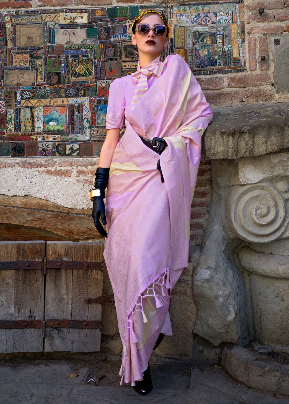 Lavender Purple Rangkaat Handoom Woven Katan Silk Saree