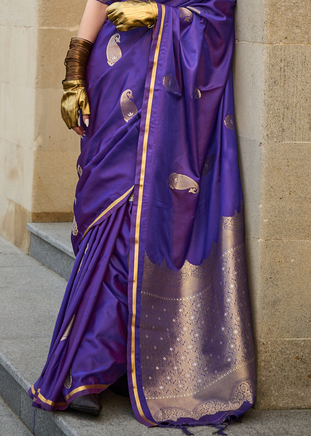 Electric Purple Zari Woven Satin Silk Saree