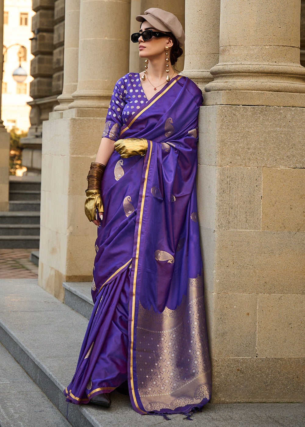 Electric Purple Zari Woven Satin Silk Saree