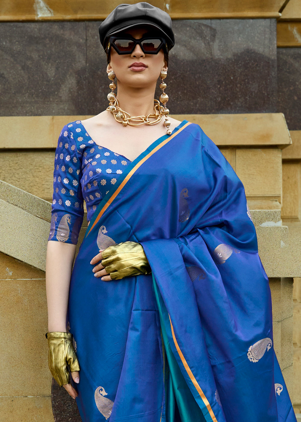 Bright Blue Zari Woven Satin Silk Saree