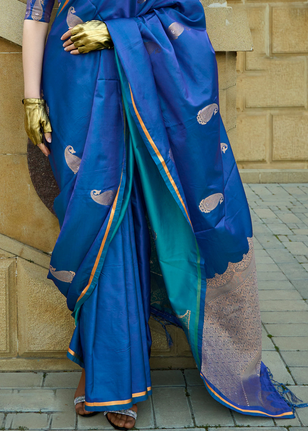 Bright Blue Zari Woven Satin Silk Saree