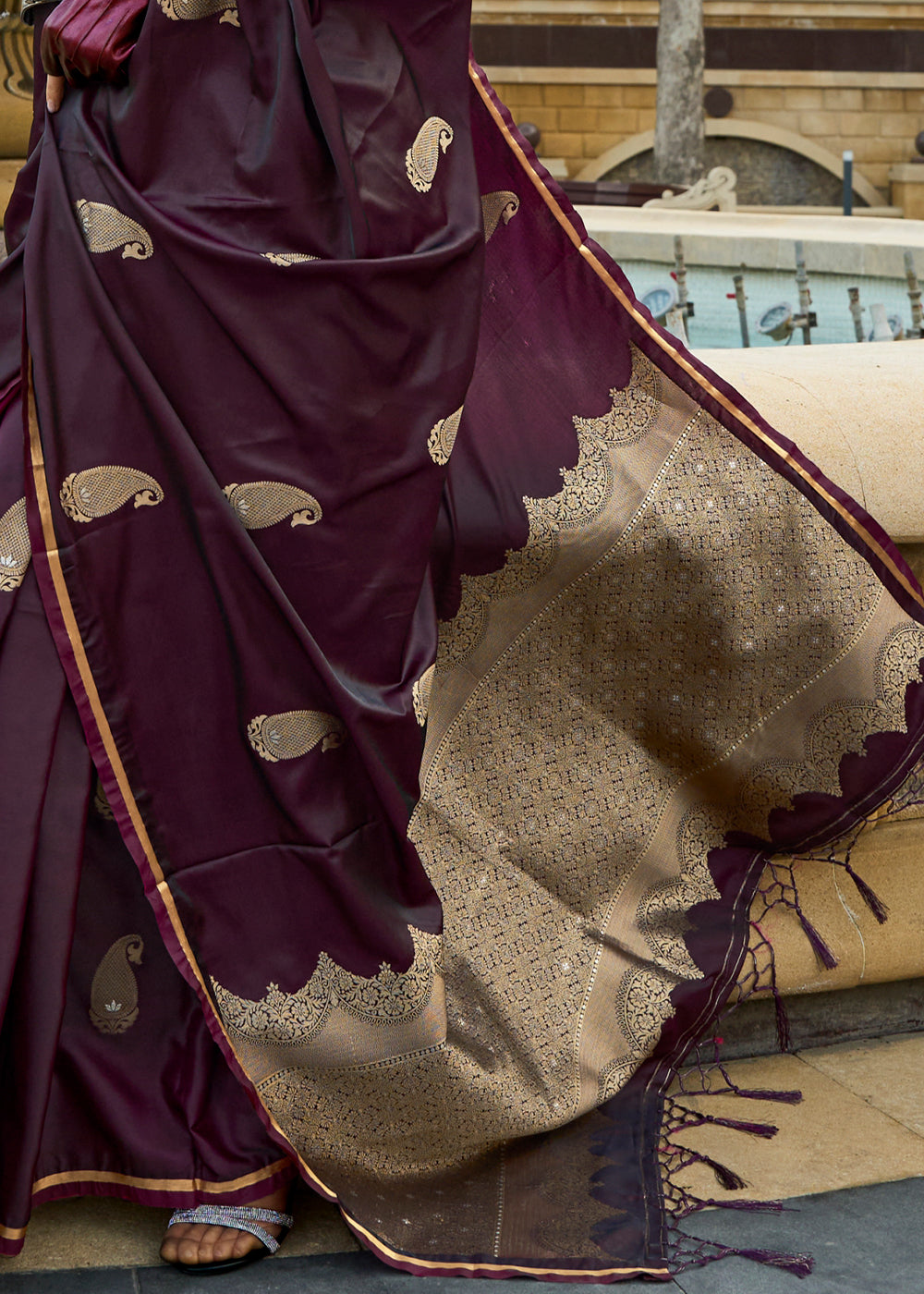 Tyrian Purple Zari Woven Satin Silk Saree