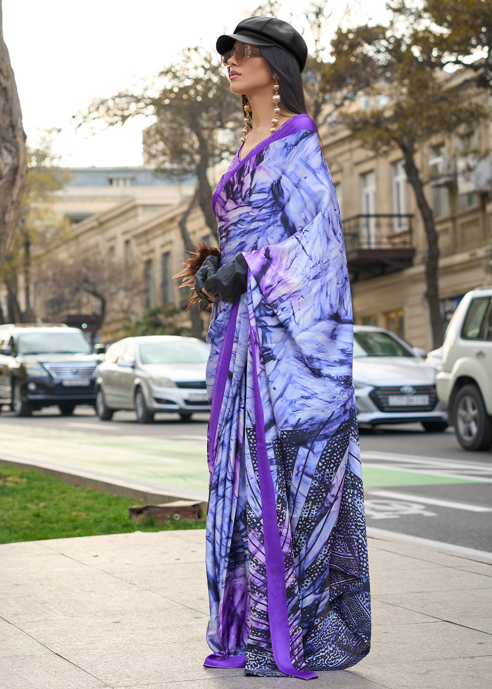 Shades Of Purple Contemporary Printed Satin Crepe Saree