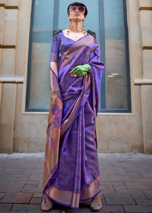 Spanish Purple Handwoven Two Tone Organza Silk Saree