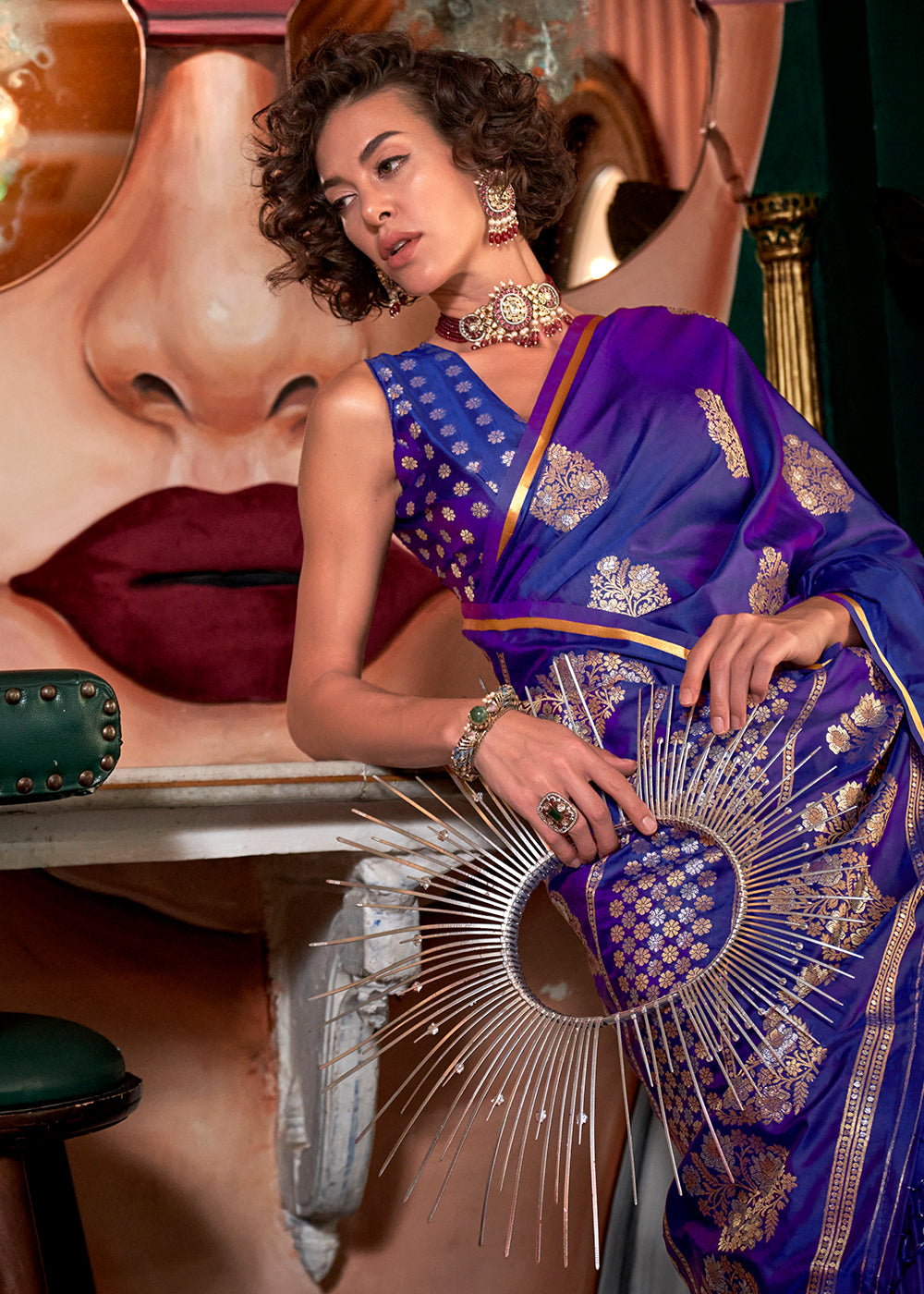 Purple Zari Woven Satin Silk Saree with Brocade Blouse