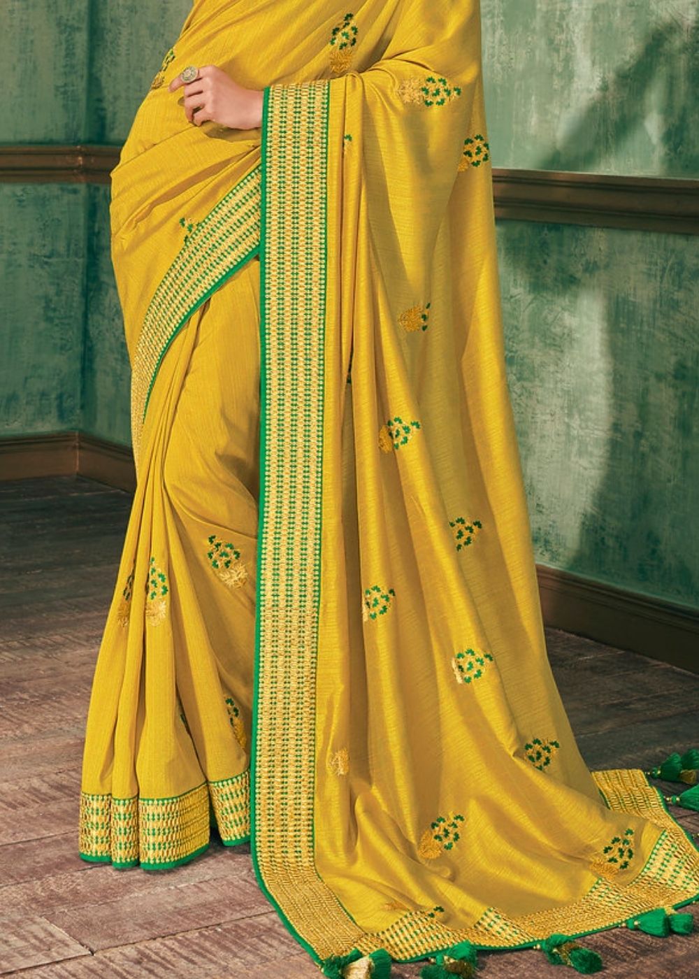 Tuscany Yellow Zari Woven South Silk Saree