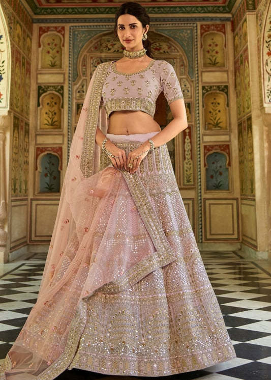 Thistle Purple Organza Lehenga Choli with Zari, Dori, Sequins,Thread & Zarkan work