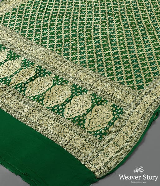 Handwoven Green Banarasi Bandhej Dupatta