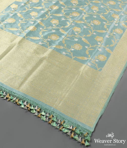 Handwoven Duck Egg Blue Kadhwa Jangla Dupatta