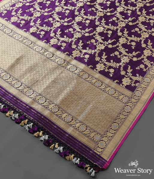 Handwoven Purple Kadhwa Jangla Dupatta with Pink Selvedge