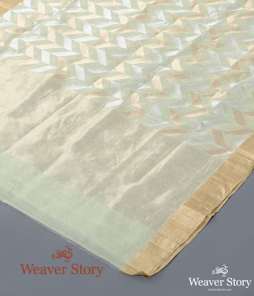 Handwoven Light Green Cotton Silk Chanderi Dupatta with Gold and Silver Zari