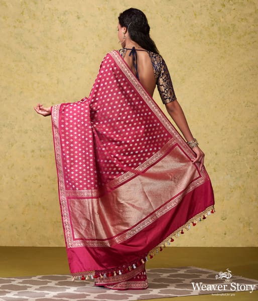 Handwoven Berry Pink Kadhwa Booti Saree with a Delicate Beldaar Border