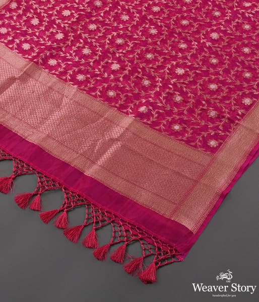 Handwoven Pink Organza Meenakari Jaal Dupatta