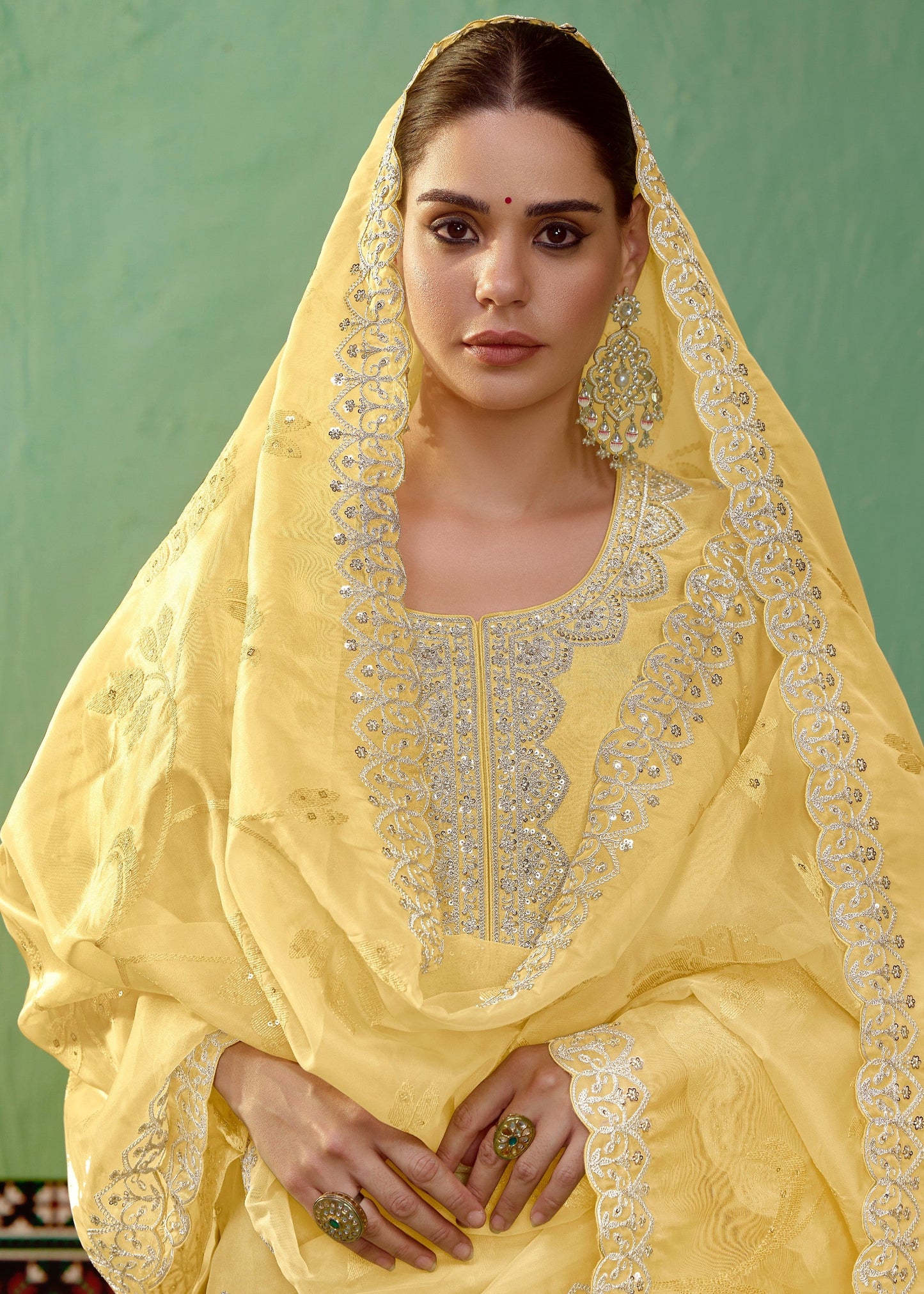 Yellow Pure Bamber Silk with Embroidery Salwar Suit