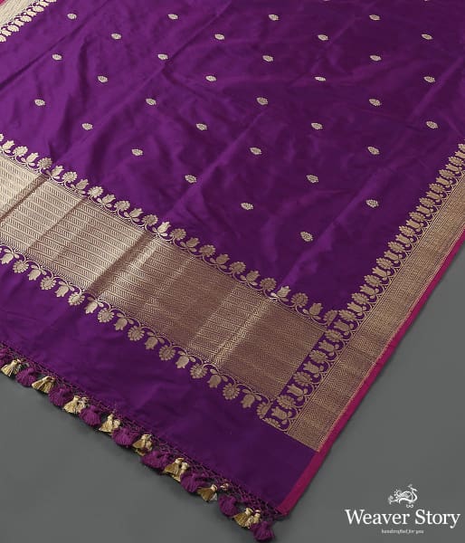 Handwoven Purple Banarasi Kadhwa Booti Dupatta