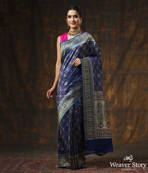 Handwoven Blue Meenakari Banarasi Patola Saree