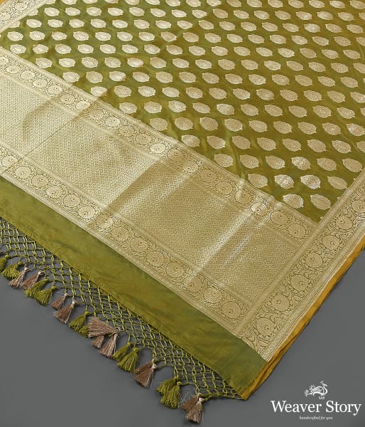 Handwoven Green Katan Silk Cutwork Booti Dupatta