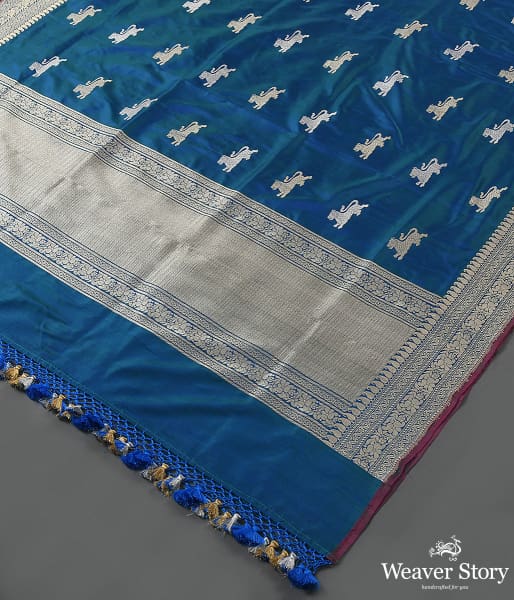 Handwoven Blue Banarasi Dupatta with Lion Motifs