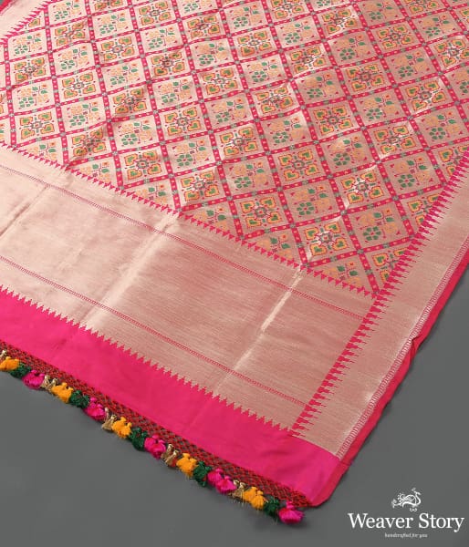 Handwoven Pink Gharchola Patola Dupatta