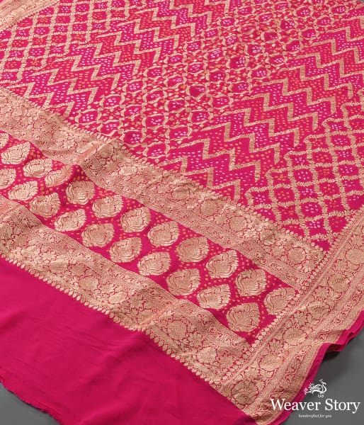Handwoven Pink Banarasi Bandhej Dupatta