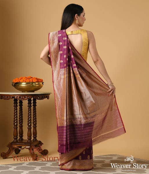 Handwoven Phalsa Color Banarasi Cotton Saree