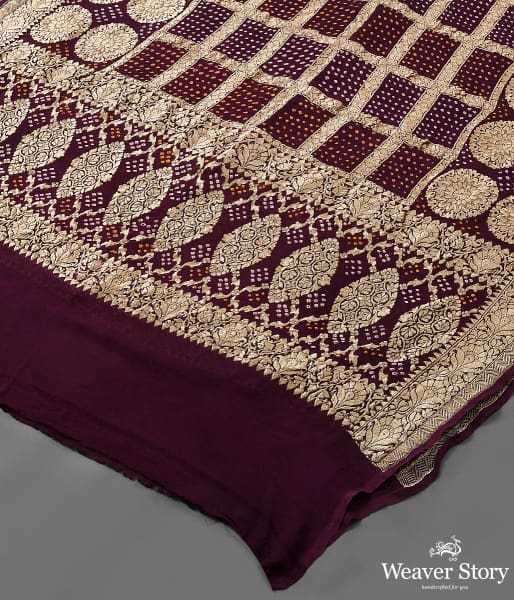 Handwoven Maroon  Banarasi Bandhej Dupatta