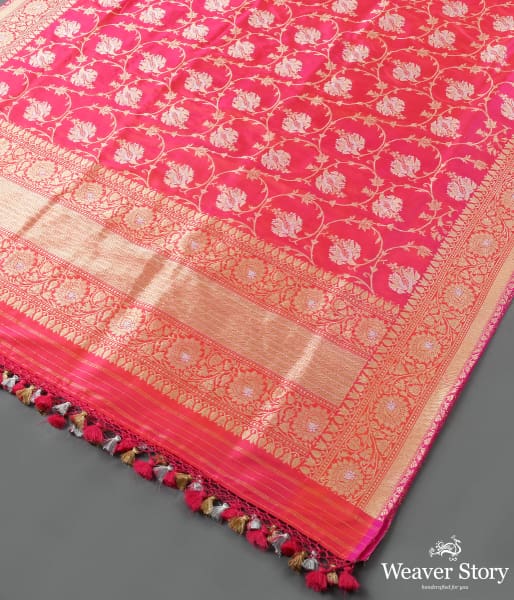 Handwoven Pink and Orange Dual Tone Kadhwa Jangla Dupatta