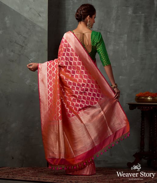 Handwoven Orange Cutwork Jangla Saree
