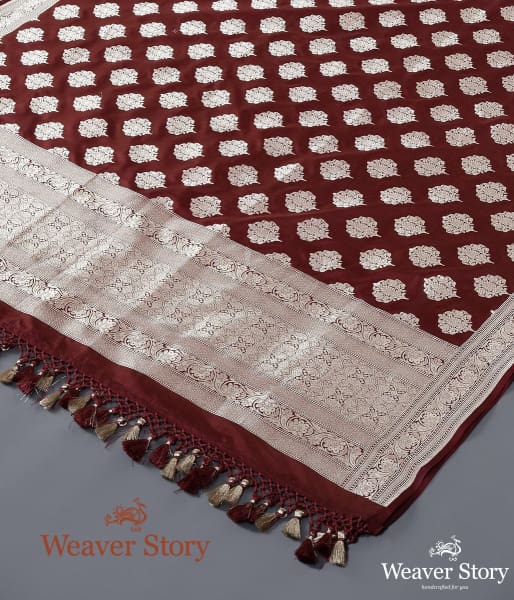 Handwoven Maroon Katan Silk Cutwork Booti Dupatta