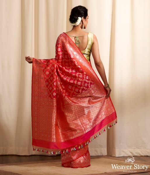 Hanwoven Pink Sona Rupa Cutwork Jangla Saree
