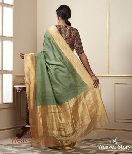 Handwoven Pista Green Pashmina Saree