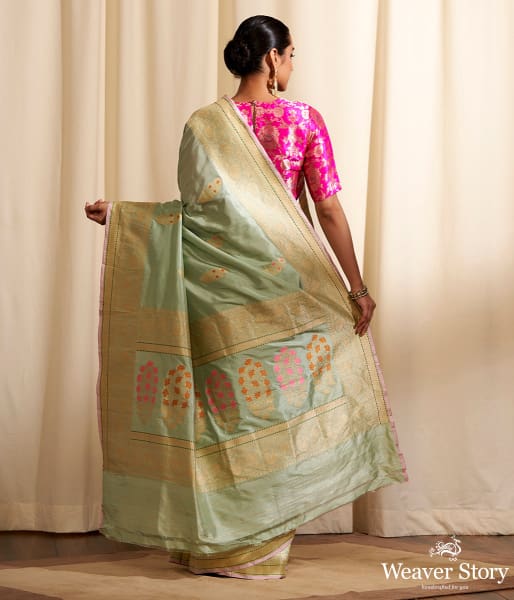 Handloom Sage Green Saree with Meenakari Motifs