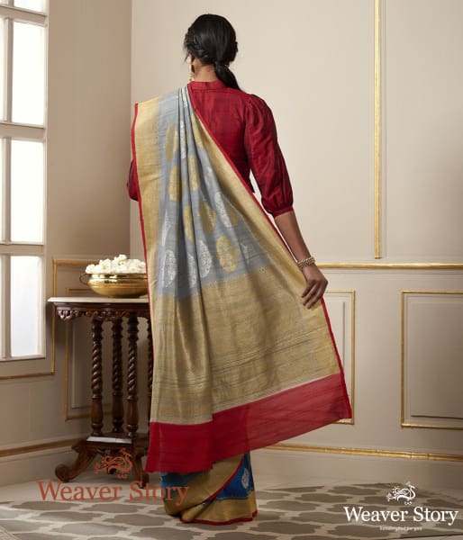 Handwoven Grey Tussar Banarasi Georgette Saree