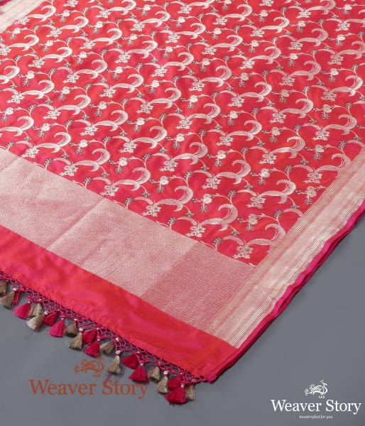 Handwoven Pink Katan Silk Cutwork Meenkari Jangla Dupatta
