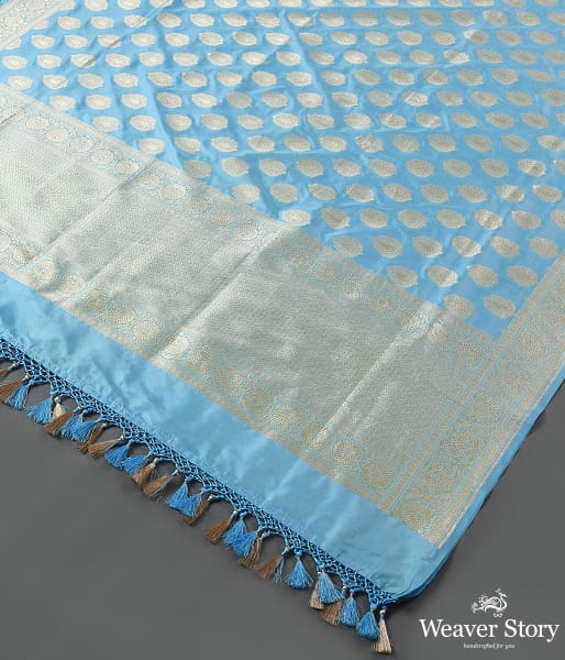 Handwoven Sky Blue Katan Silk Cutwork Booti Dupatta