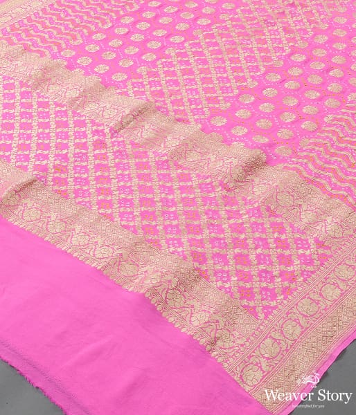 Handwoven Pink Banarasi Bandhej Dupatta