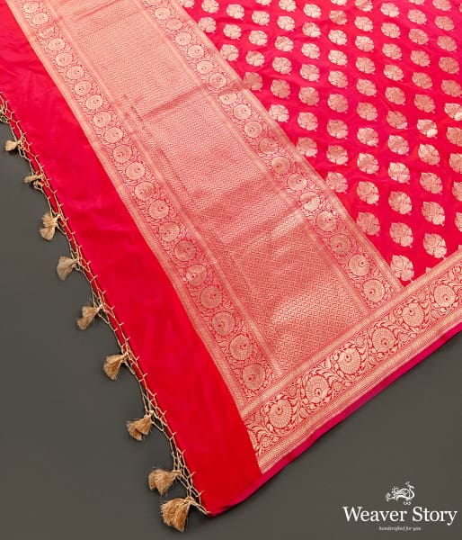 Handwoven Pink Orange Shot Color Dupatta with Floral Border