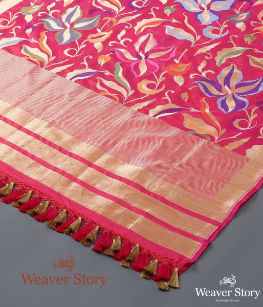 Handwoven Rani Pink Cutwork Kimkhab Dupatta with Meenakari