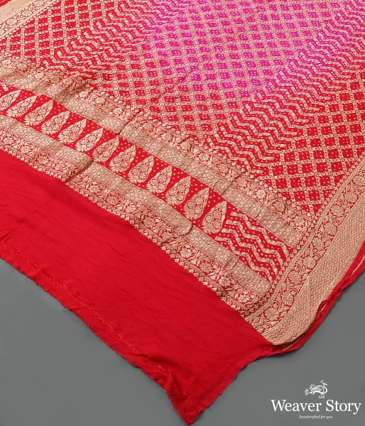 Handwoven Red and Pink Banarasi Bandhej Dupatta