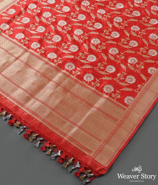 Handwoven Red Kadhwa Jangla Dupatta