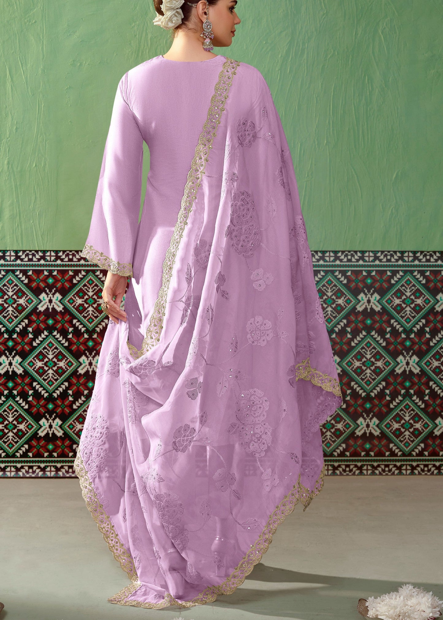 Purple Pure Bamber Silk with Embroidery Salwar Suit