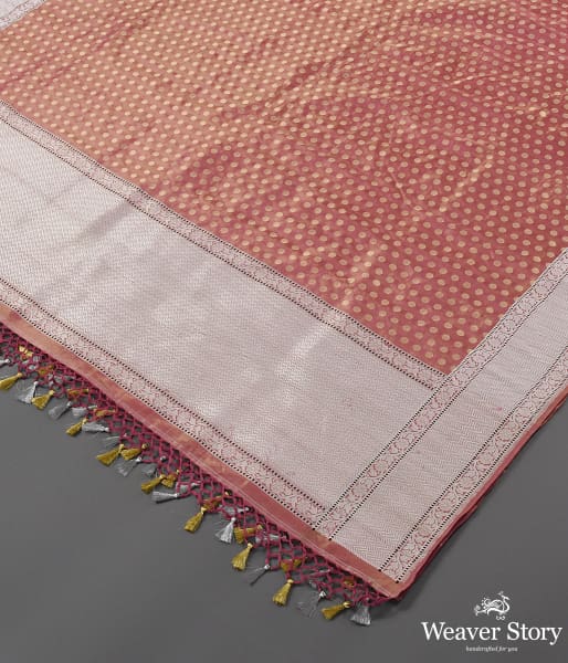 Handwoven Pink and Gold Silk Tissue Dupatta with Silver Zari