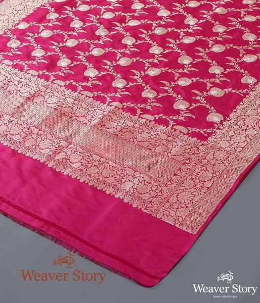 Handwoven Pink Kadhwa Jangla Dupatta with Sona Rupa Zari