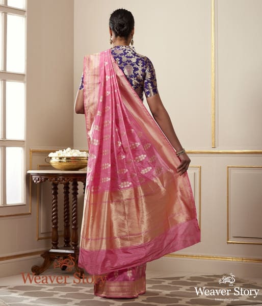 Handwoven Rose Pink Katan Silk Banarasi with SOna Rupa Zari Boota