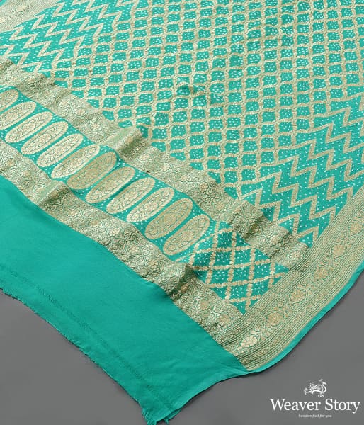 Handwoven Aqua Green Banarasi Bandhej Dupatta
