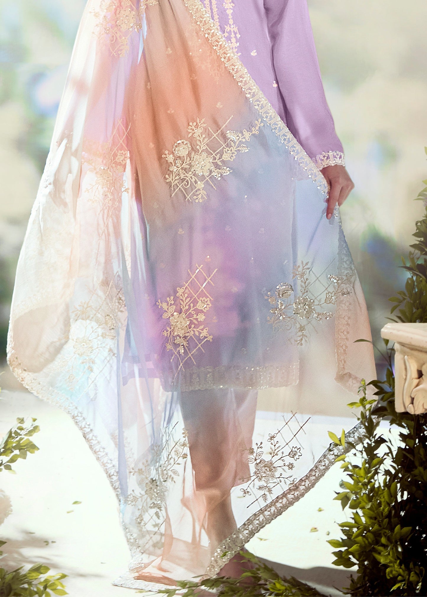 Pastel Lavender Modale Silk Salwar Suit with Embroidery