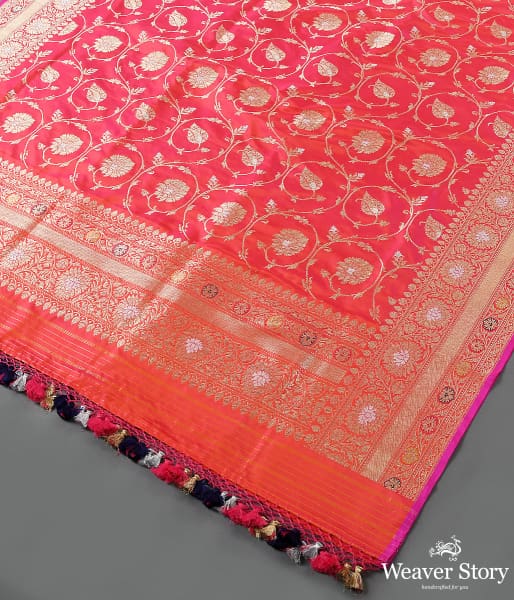 Handwoven Pink and Orange Kadhwa Jangla Dupatta with Sona Rupa Zari
