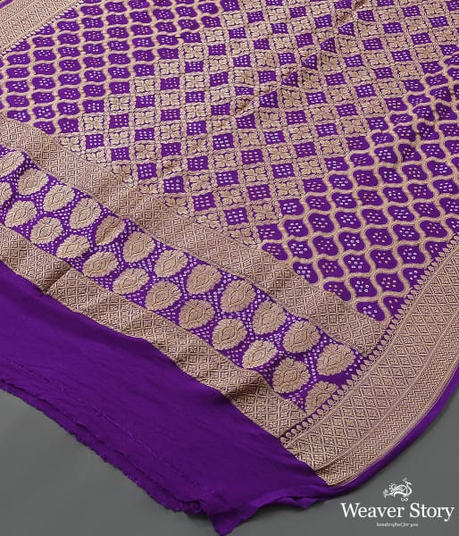 Handwoven Purple Banarasi Bandhej Dupatta
