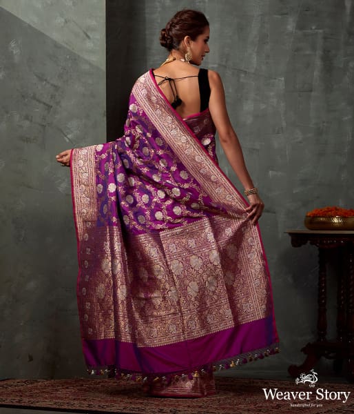 Handwoven Purple Kadhwa Jangla Saree